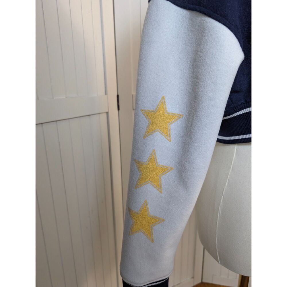 Forever 21 Cropped Varsity Jacket Brooklyn 28 Navy White Wool Blend Small - Picture 3 of 8
